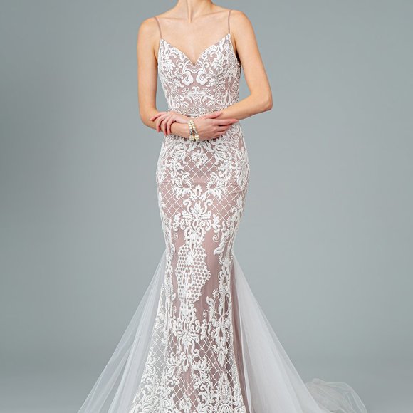 Spaghetti Strap V-Neck Mermaid Long Dress GSGL2934